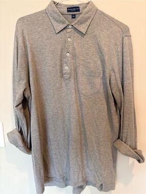 Peter Millar Gray Long-Sleeve Polo Shirt